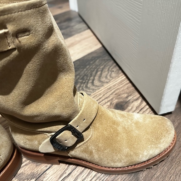 Frye Tan Ankle Boots with Suede Texture and Buckle Accent - Picture 4 of 6